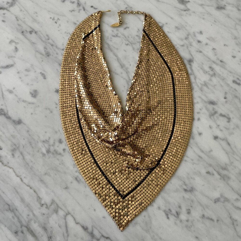 Extra Large Vintage Gold Mesh Bib Scarf Necklace by Whiting & Davis